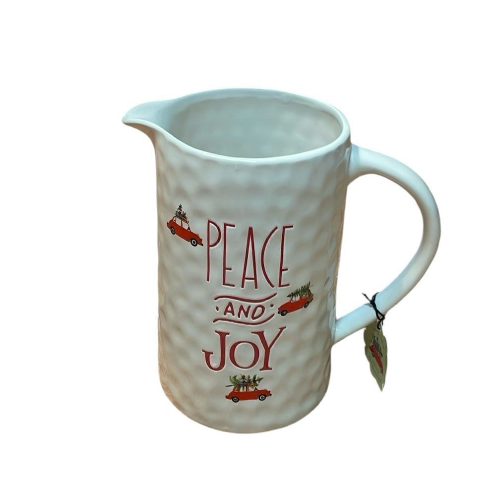 Peace and Joy Milk Pitcher, Water, Farmhouse Christmas, Harvest Green Pottery